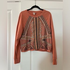 Anthropologie Terracotta Embroidered Long Sleeve Top Akemi + Kin
